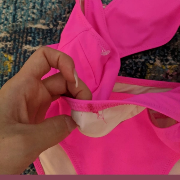 Solid and striped hot pink swimsuit xs - Picture 2 of 6